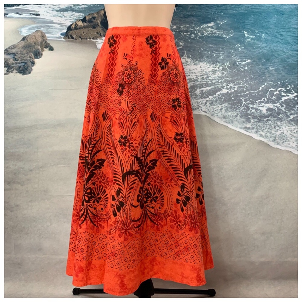 COLD WATER CREEK Full Length A Line Skirt Orange Tribal Feel Size SP